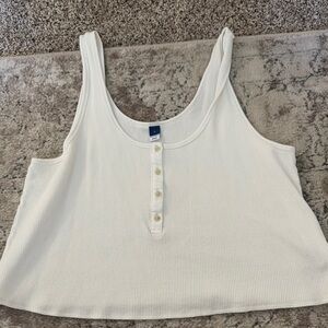 Old Navy White Ribbed Button-Front Tank Top